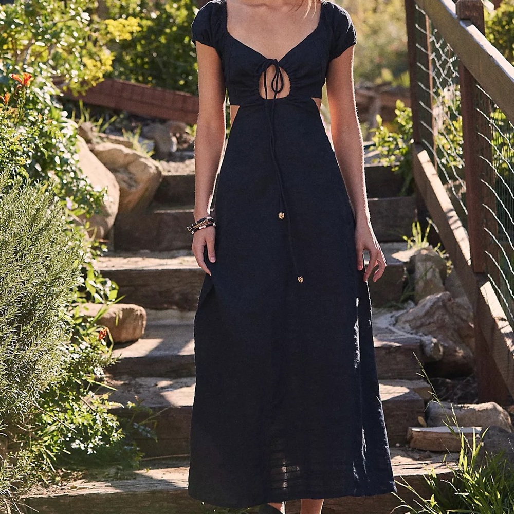 NWT Free People Extra Dose Midi Dress in Black size S